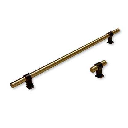 Brushed Bronze "Bond" T-Bar Dual Finish Knob and Pulls