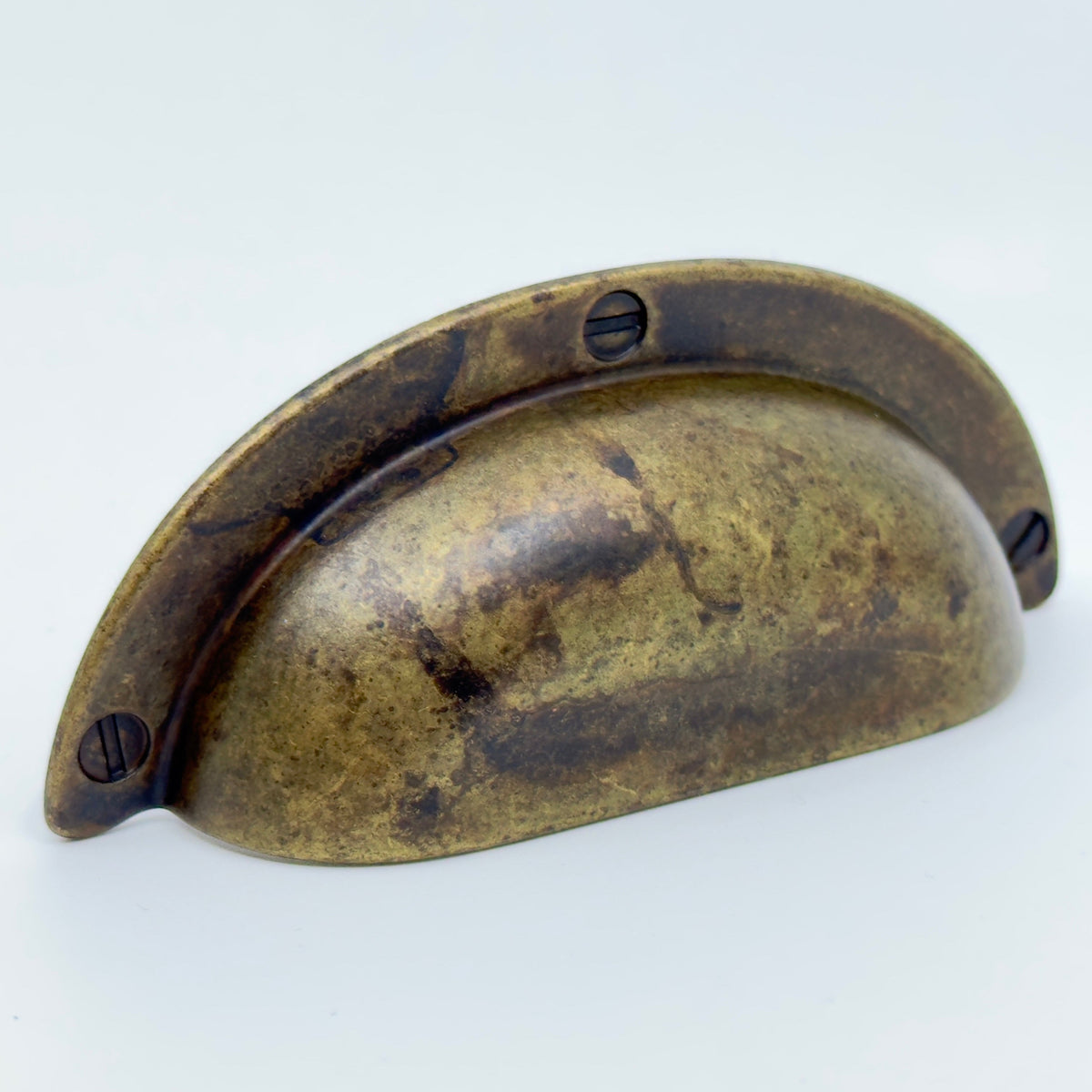 Drawer Cup Pulls "Amalfi" in Worn Brass.