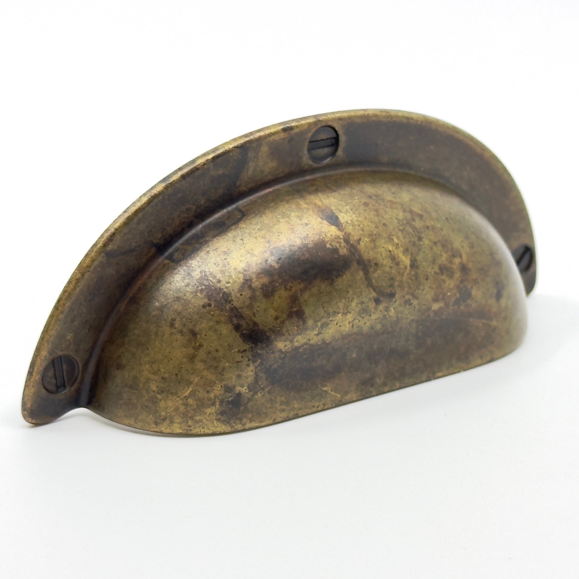 Drawer Cup Pulls "Amalfi" in Worn Brass.
