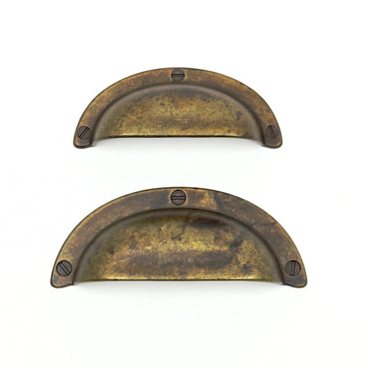 Drawer Cup Pulls "Amalfi" in Worn Brass.