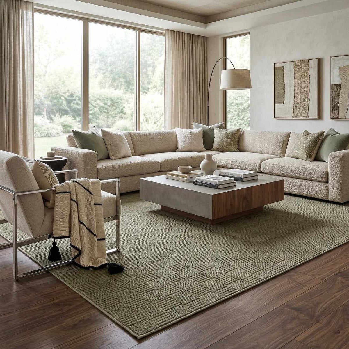 Kazuma Green Washable Area Rug
