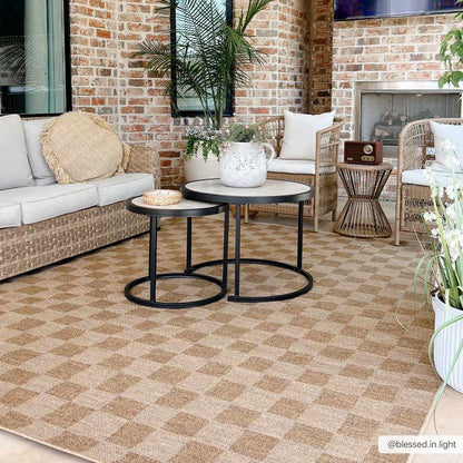 Kuval Checkered Brown Outdoor Rug.