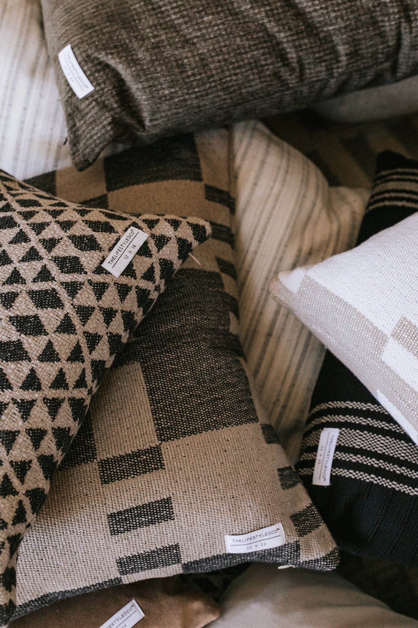 Proper Stripe Pillow - Black + Tan - 2 Sizes