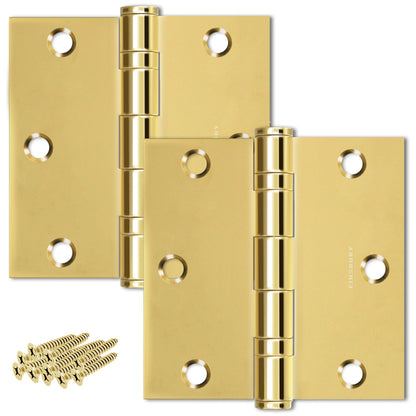 Polished Gold 3.5 x 3.5" NRP Steel Ball Bearing Hinge - Residential Door Hinge - 2 Pack.