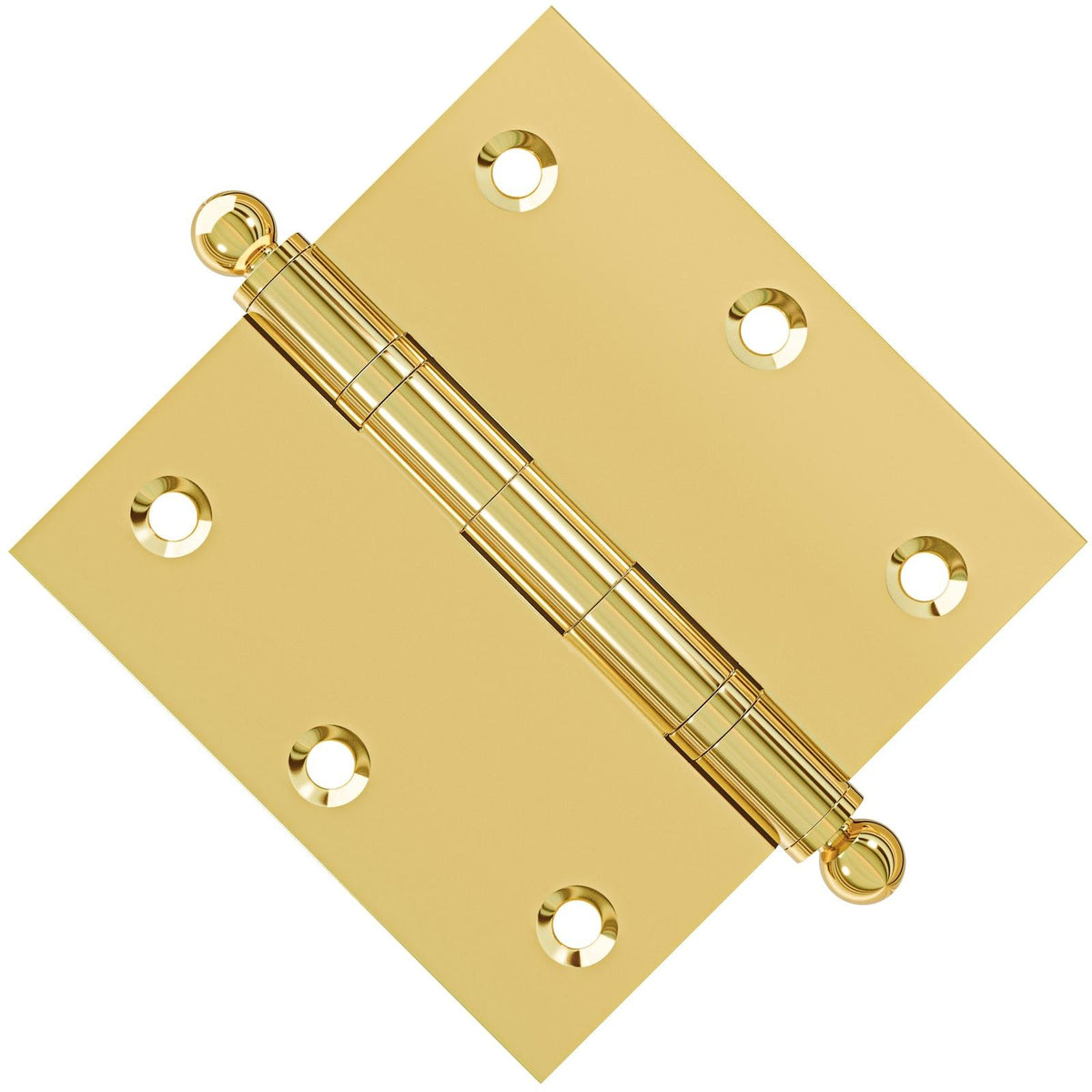 3x3 Inch Solid Brass Ball Bearing Door Hinge - Polished Brass.