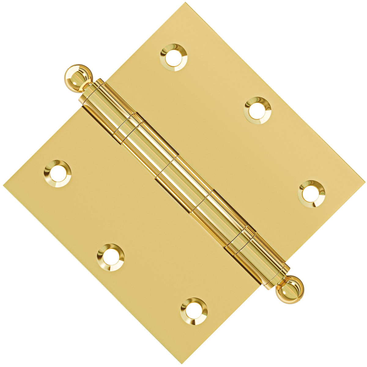 3.5 x 3.5 Inch Solid Brass Ball Bearing Door Hinge - Non Lacquered Polished Brass.