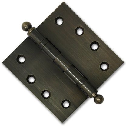 4.5 x 4.5 Inch Solid Brass Ball Bearing Door Hinge - Antique Brass.