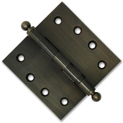 4x4 Inch Solid Brass Ball Bearing Door Hinge - Antique Brass.
