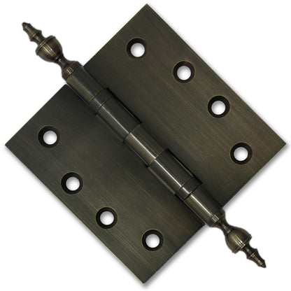 4.5 x 4.5 Inch Solid Brass Ball Bearing Door Hinge - Antique Brass.