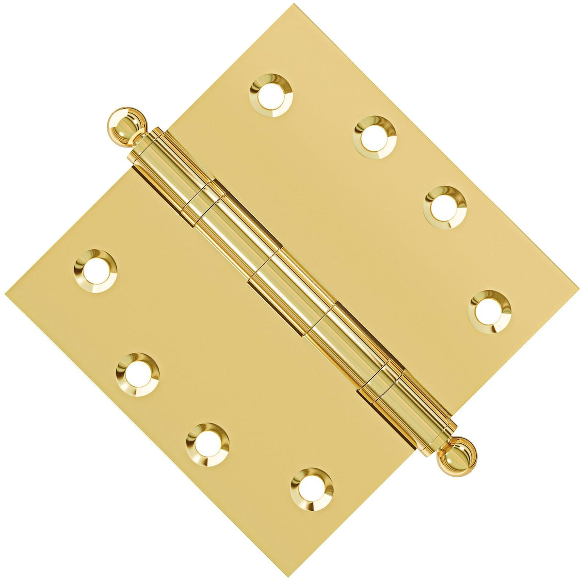 4.5 x 4.5 Inch Solid Brass Ball Bearing Door Hinge - Non Lacquered Polished Brass.