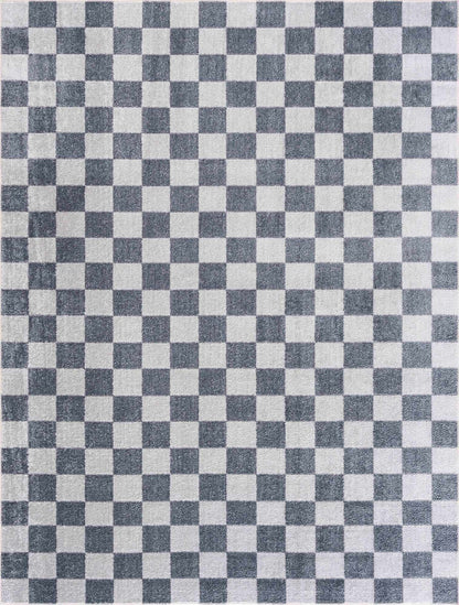 Alie Blue Gray Checkered Washable Rug
