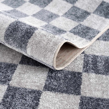 Alie Blue Gray Checkered Washable Rug