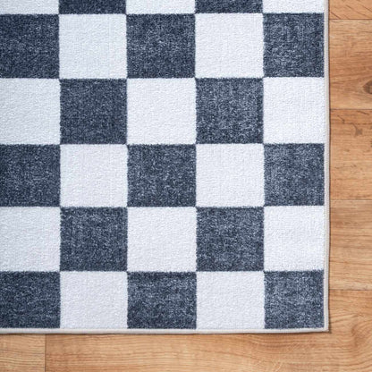 Imaran Antrasit Cream Checkered Washable Area Rug