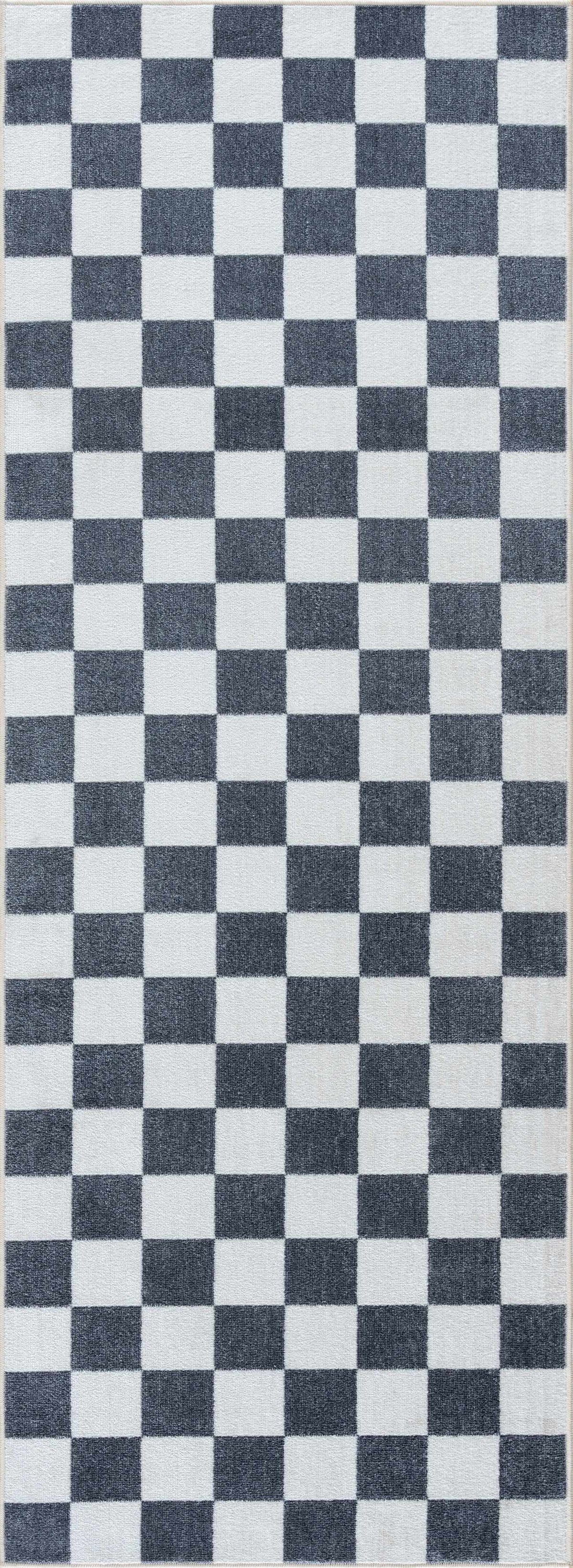 Imaran Antrasit Cream Checkered Washable Area Rug