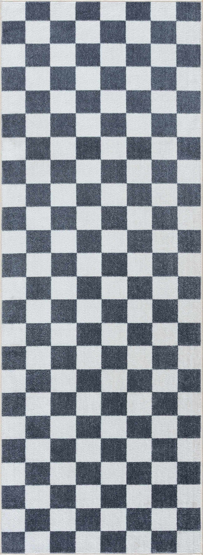 Imaran Antrasit Cream Checkered Washable Area Rug
