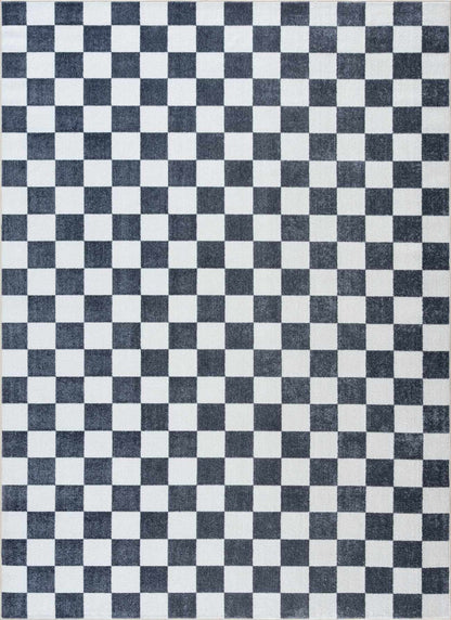 Imaran Antrasit Cream Checkered Washable Area Rug