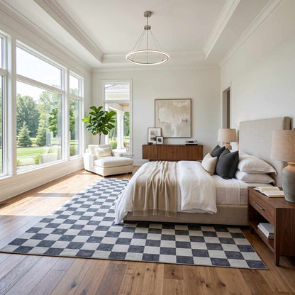 Imaran Antrasit Cream Checkered Washable Area Rug