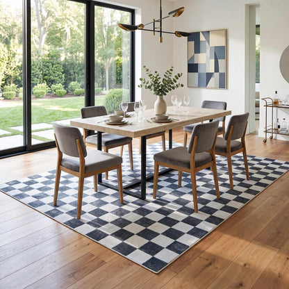Imaran Antrasit Cream Checkered Washable Area Rug