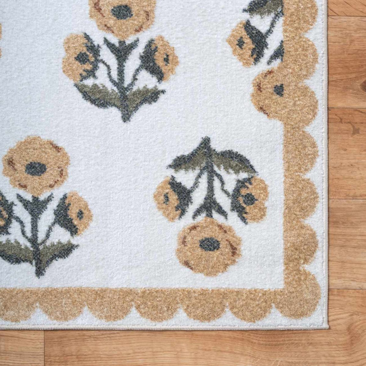 Linnet Beige Floral Washable Area Rug