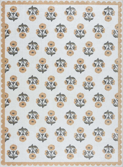 Linnet Beige Floral Washable Area Rug