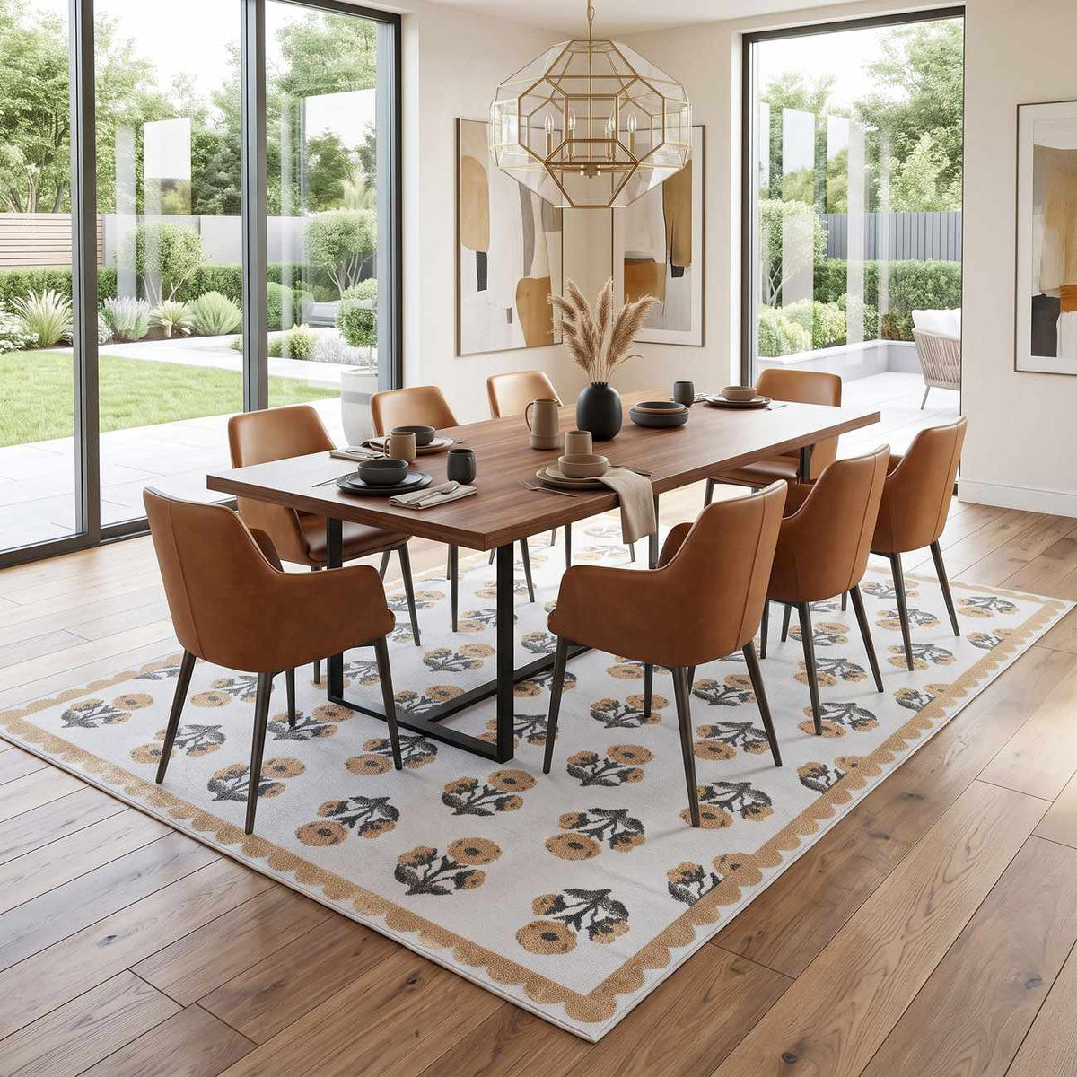 Linnet Beige Floral Washable Area Rug