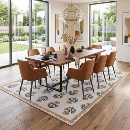 Linnet Beige Floral Washable Area Rug