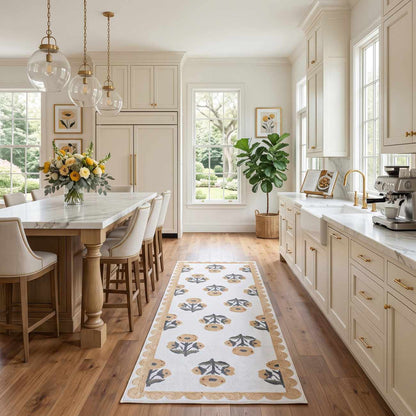 Linnet Beige Floral Washable Area Rug