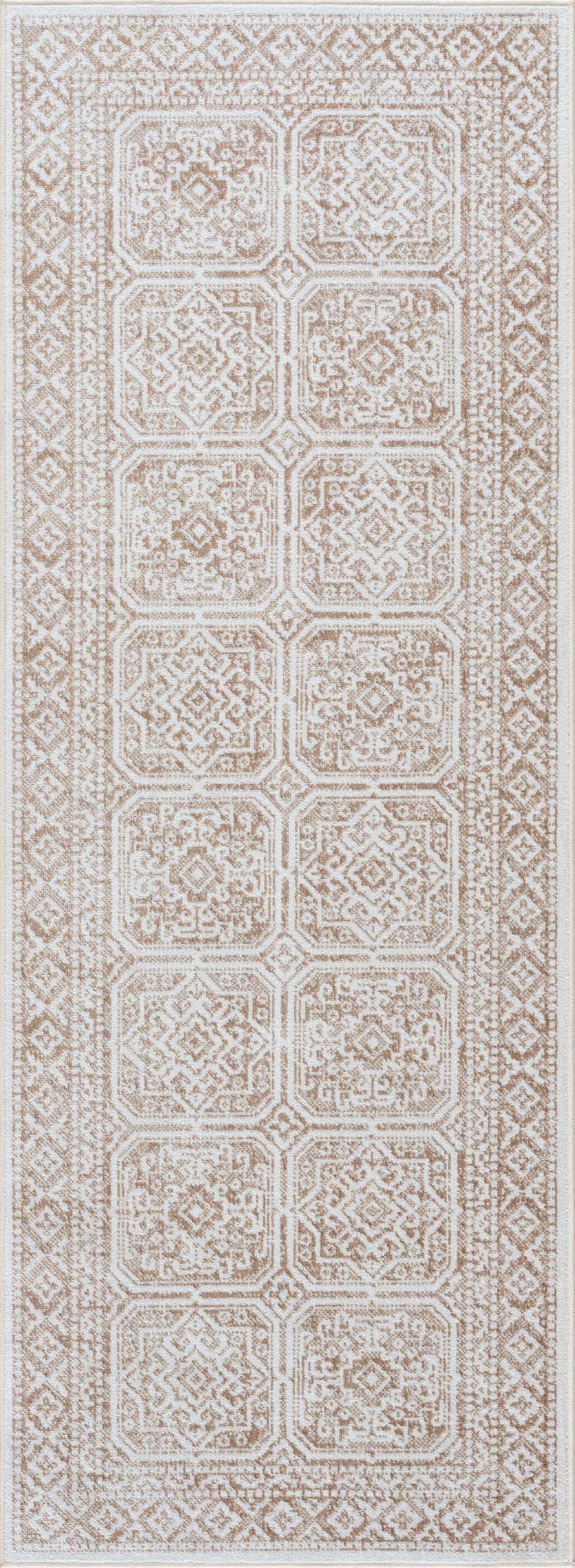 Dakari Light Brown Geometric Washable Area Rug