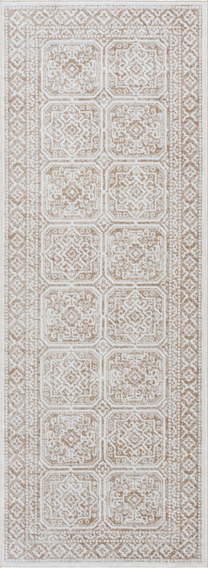 Dakari Light Brown Geometric Washable Area Rug