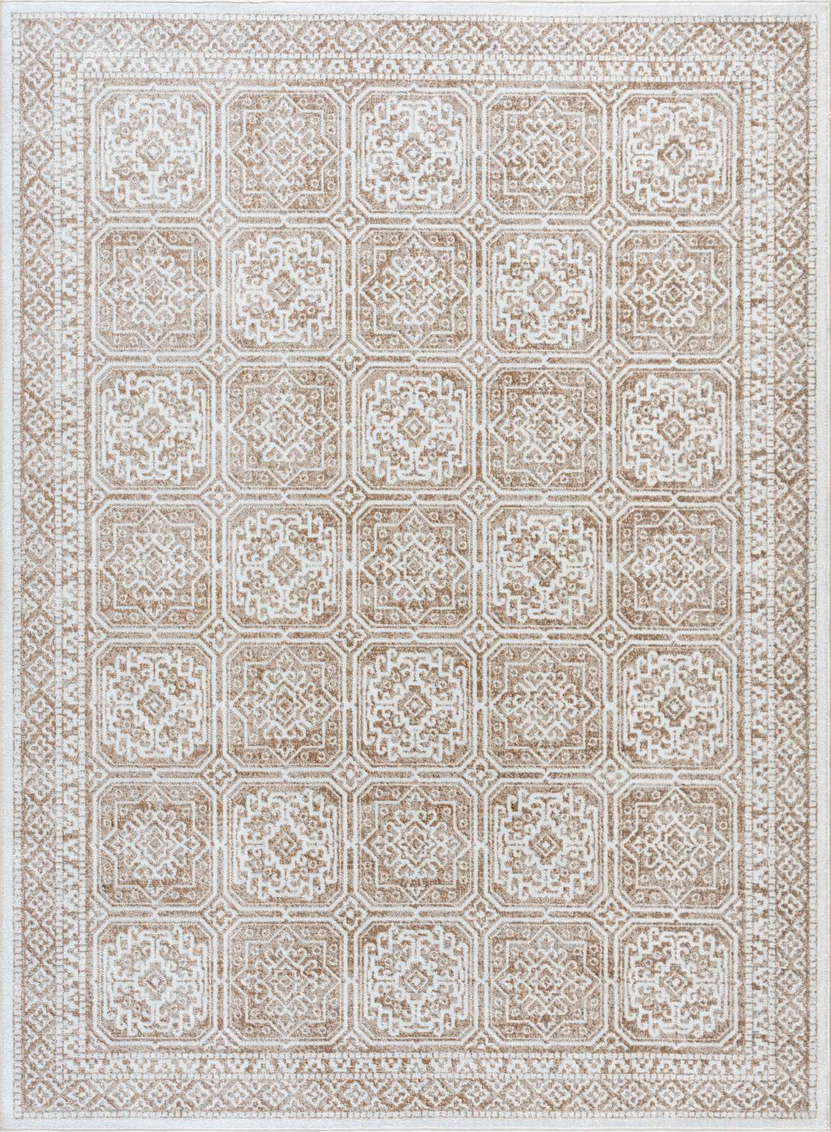 Dakari Light Brown Geometric Washable Area Rug