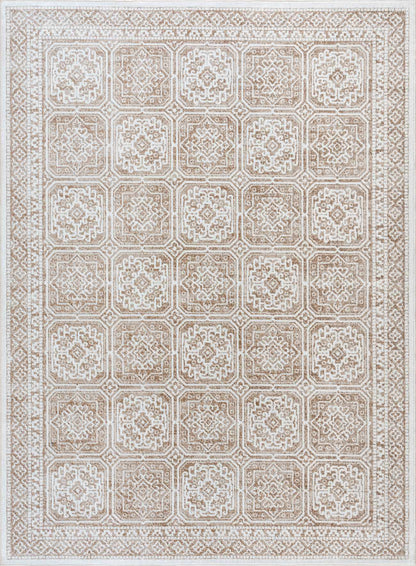 Dakari Light Brown Geometric Washable Area Rug