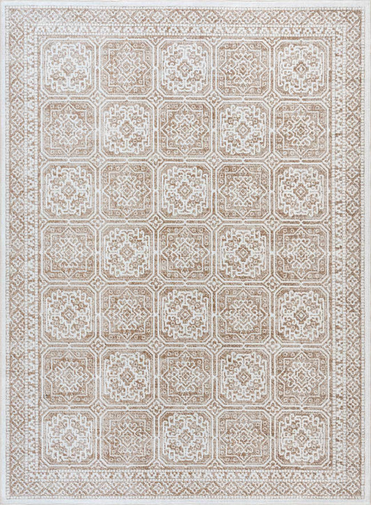 Dakari Light Brown Geometric Washable Area Rug