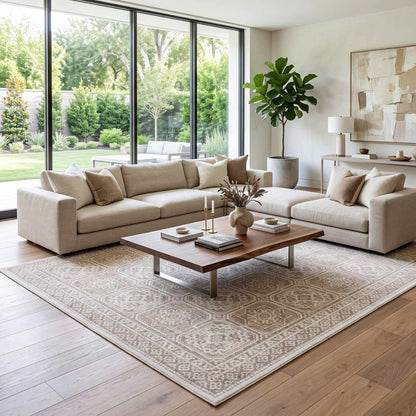 Dakari Light Brown Geometric Washable Area Rug