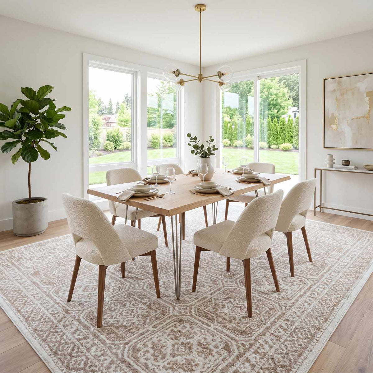 Dakari Light Brown Geometric Washable Area Rug