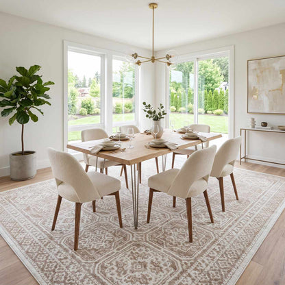 Dakari Light Brown Geometric Washable Area Rug