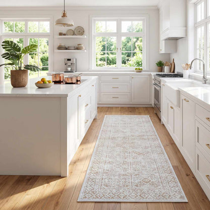 Dakari Light Brown Geometric Washable Area Rug