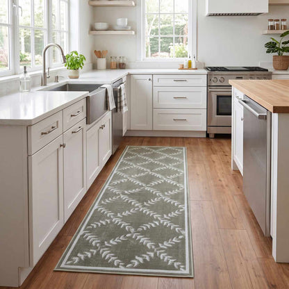 Donier Green Geometric Washable Area Rug