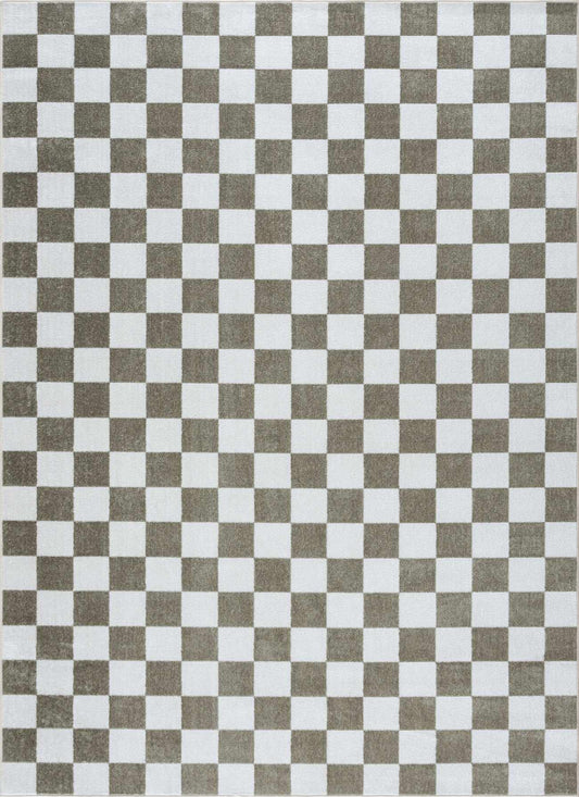 Imaran Cream Gold Checkered Washable Area Rug