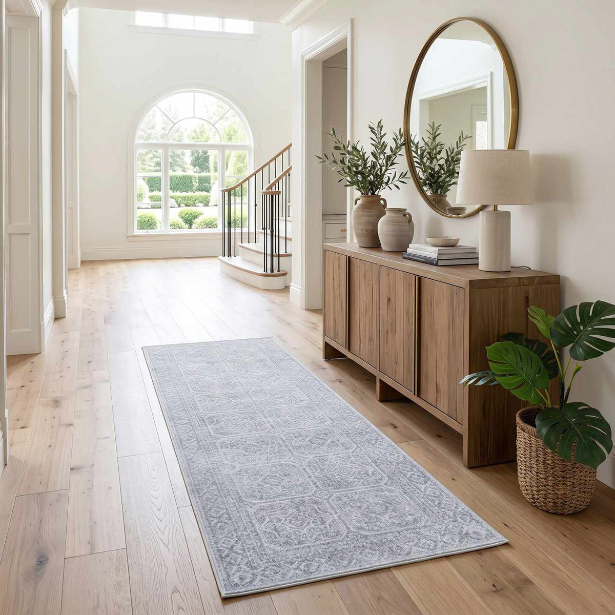 Dakari Gray Geometric Washable Area Rug