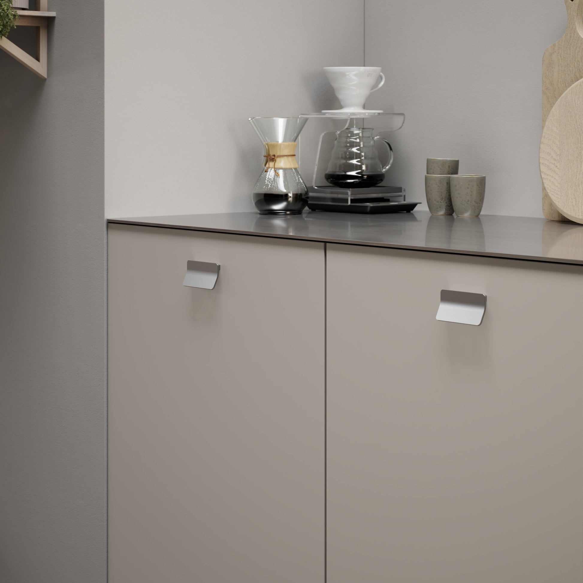 Satin Steel "Leaf" Tab Drawer Pulls.