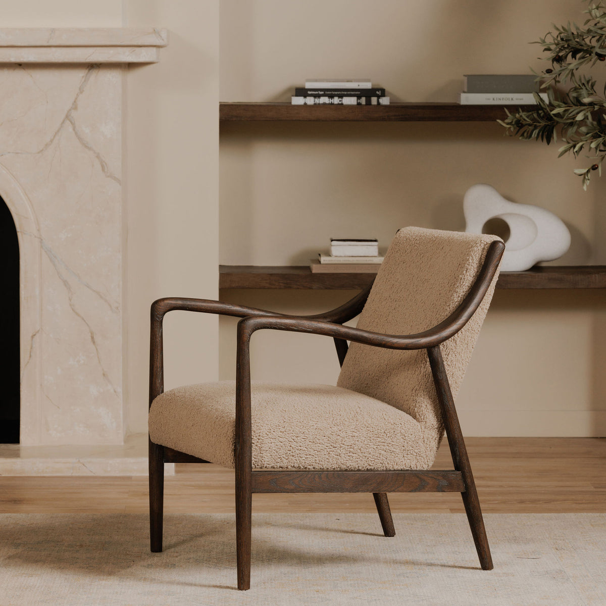 Yates Accent Chair Beige Faux Shearling lifestyle image