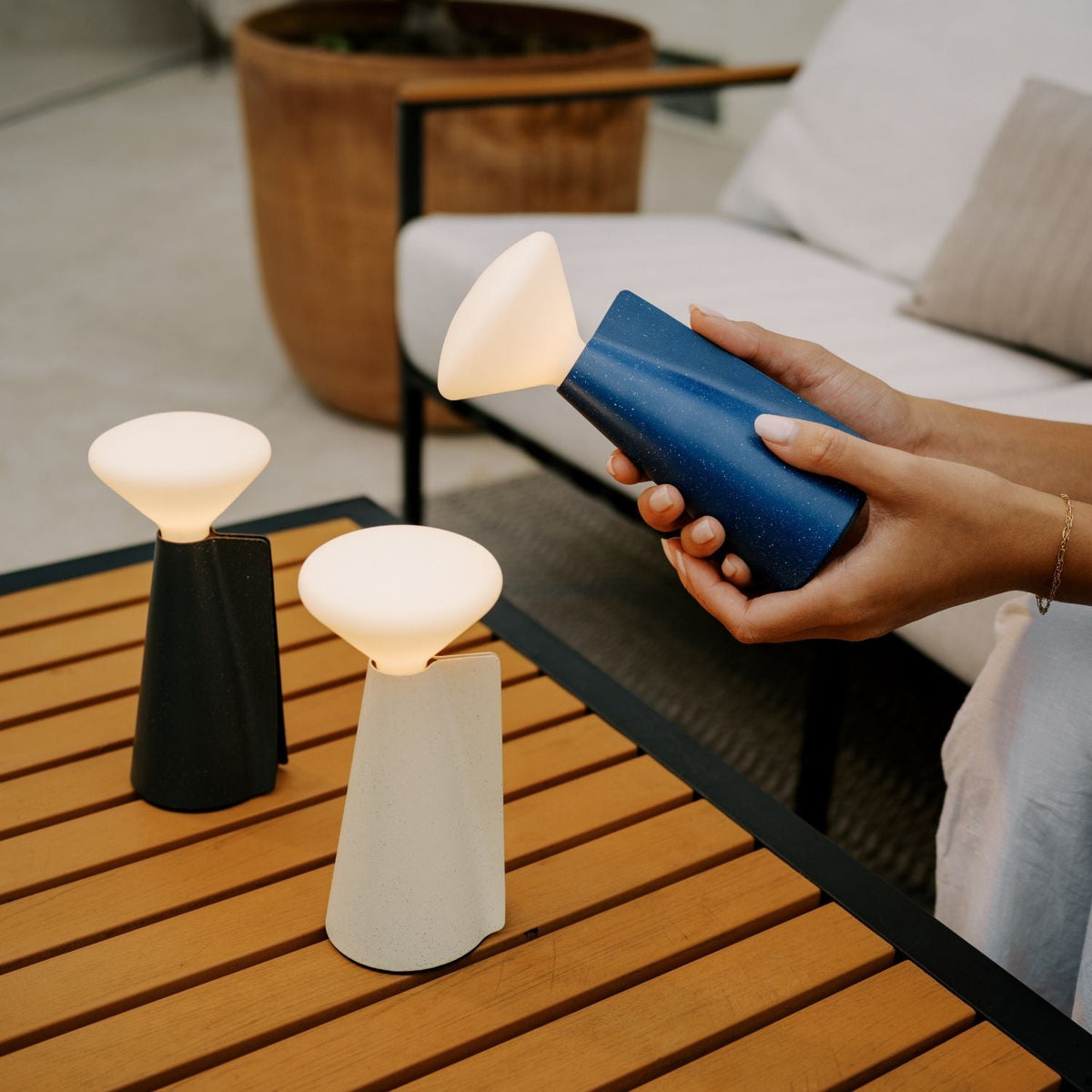 Mantle Portable Lamp in Stone White - Set of 2.