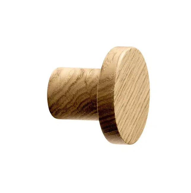 Modern "Pinta" Round Wall Hook in Lacquered Oak.