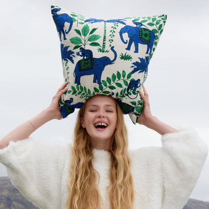 Monkey On Elephant Throw Pillow.