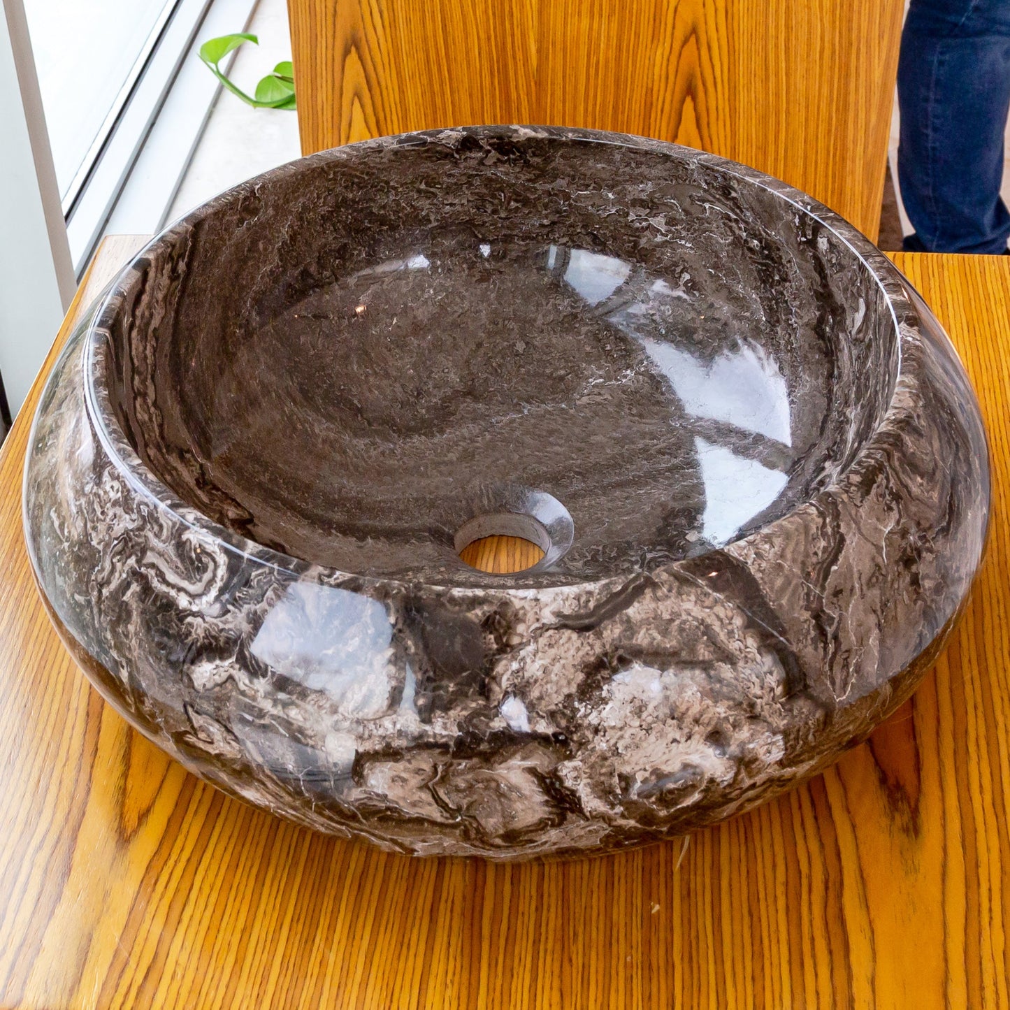 Narcist Brown Marble Vessel Sink High-Gloss Polished.