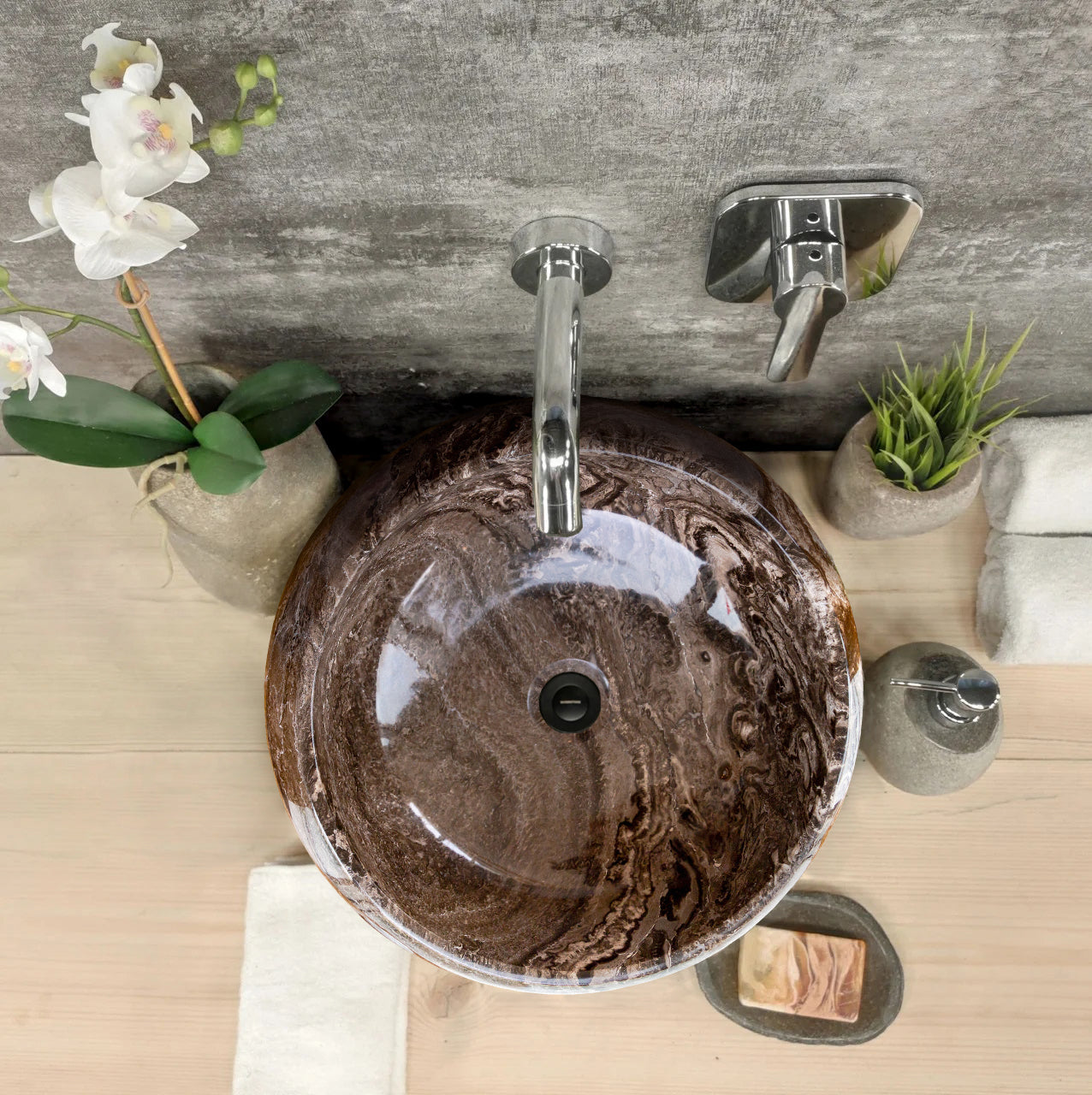 Narcist Brown Marble Vessel Sink High-Gloss Polished.