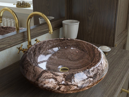 Narcist Brown Marble Vessel Sink High-Gloss Polished.