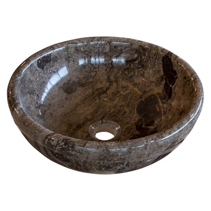 Narcist Brown Natural Stone Marble Vessel Sink High-Gloss Polished (D)16" (H)6".