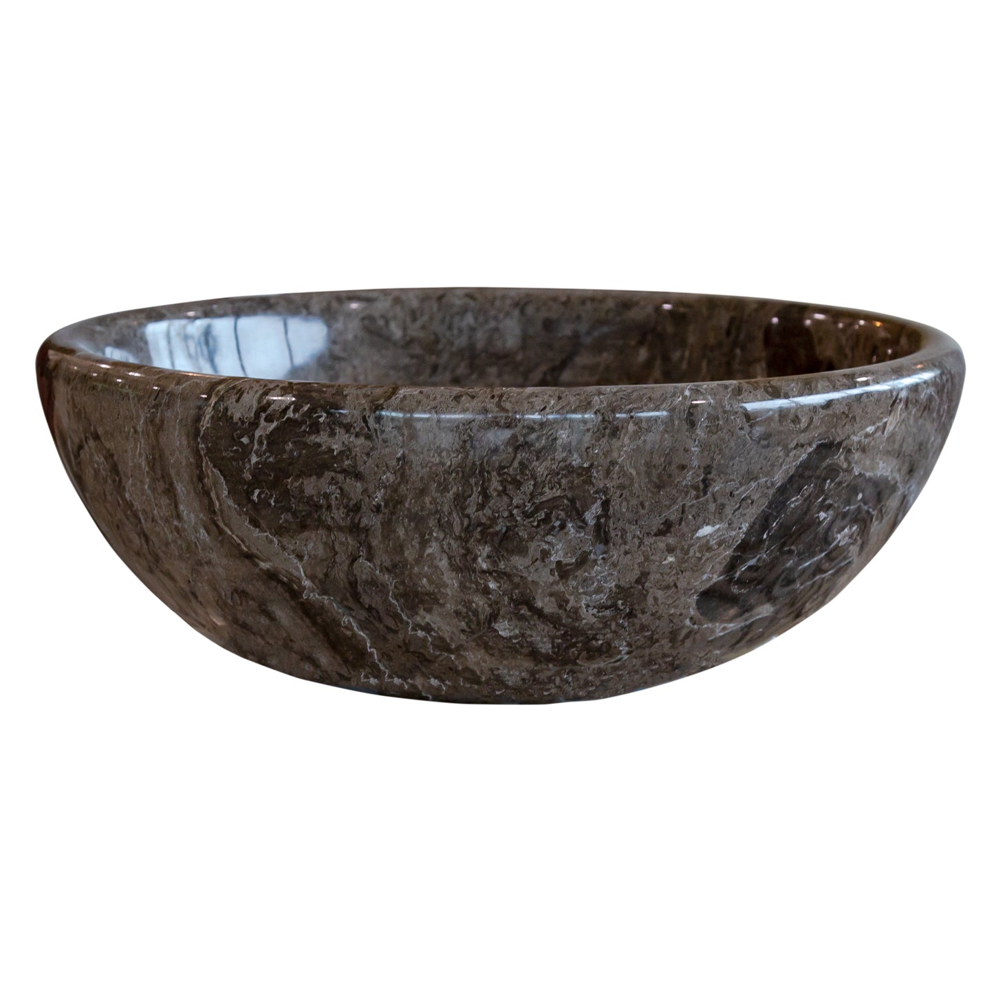 Narcist Brown Natural Stone Marble Vessel Sink High-Gloss Polished (D)16" (H)6".