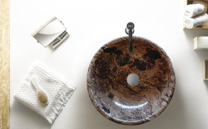 Narcist Brown Natural Stone Marble Vessel Sink High-Gloss Polished (D)16" (H)6".